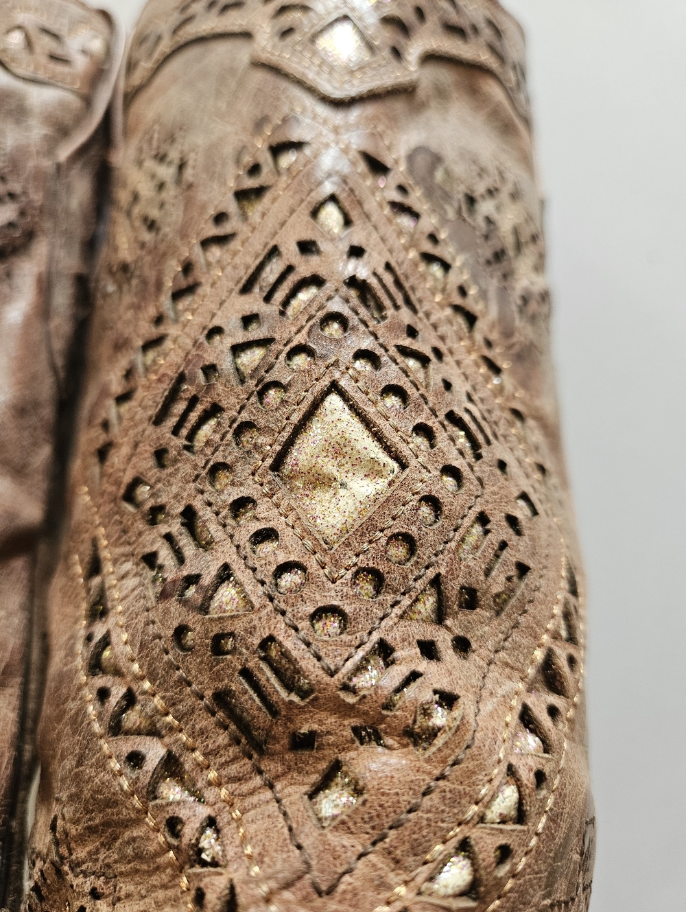 Corral Women's Glitter Inlay Western Boots Snip Toe Cognac, Size 6.5 - Picture 9 of 14